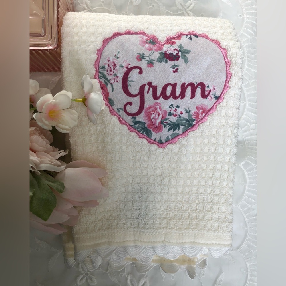 NEW Shabby Chic Gram Hand Kitchen Two Towels Set